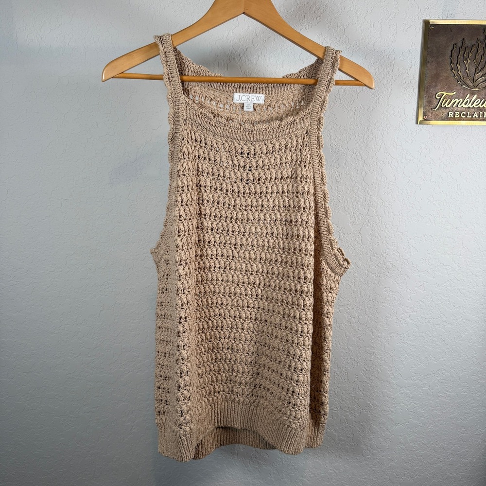 J.Crew Womens Tan Textured Open Knit Cotton Blend Tank Top Shell 2X - Picture 2 of 8